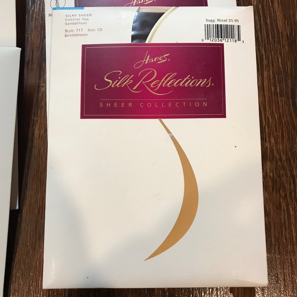 Hanes Silk Reflections Pantyhose Lot 5 Pair Size CD Jet Gentlebrown Control Top - Picture 3 of 6